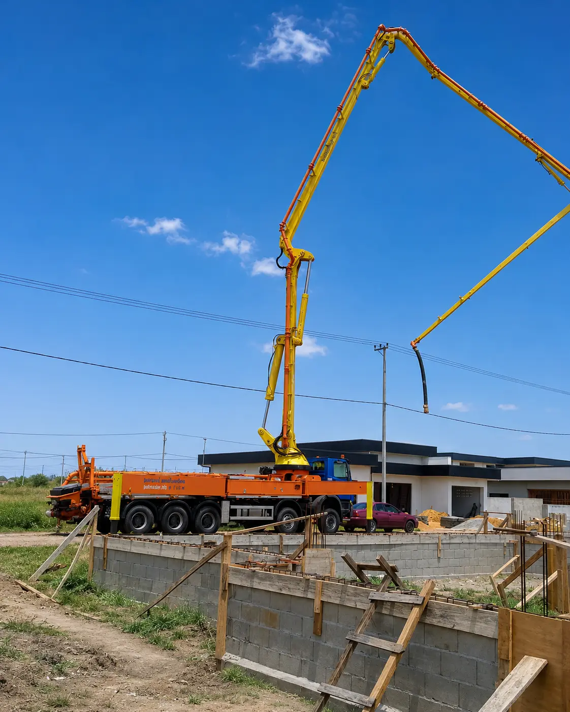 Lencio actief bouwproject met betonpomp in Paramaribo